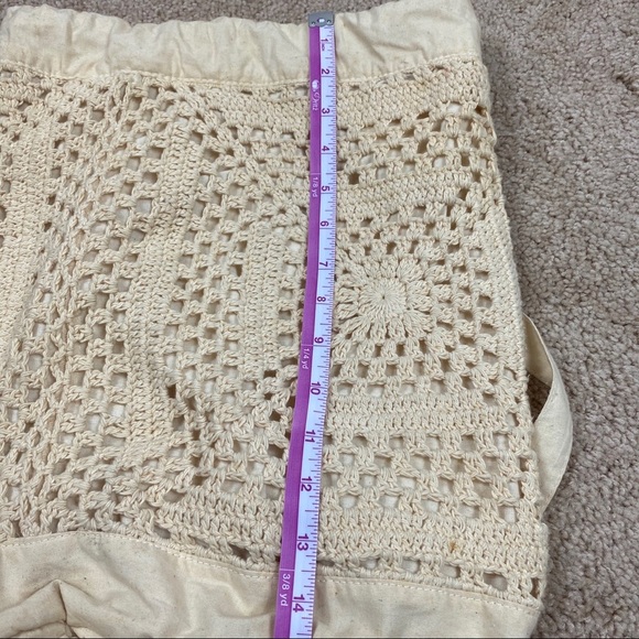 Crochet Boho Cream Bucket Backpack Macrame - Picture 7 of 9